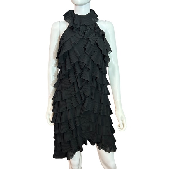 Samuel Dong halter Sleeveless Tiered Ruffle Black Cocktail Dress - size 8 - Picture 1 of 3